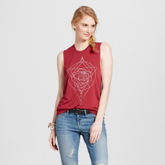 Fifth Sun Tops - NEW Burgundy Geometric Rose Graphic Tank Top [B1]